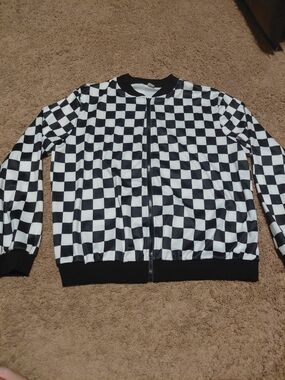 Checkerboard Zip Bomber Jacket - Black & White
